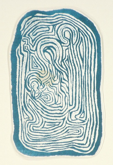 Artist: b'Rooney, Elizabeth.' | Title: b'(Madonna and child nativity scene)' | Date: c.1960 | Technique: b'relief-etching, printed  turquoise ink, fromoo from zinc plate'