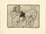 Artist: b'WALKER, Murray' | Title: b'(Two female models in hats)' | Technique: b'etching, printed in black ink, from one plate'