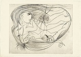 Artist: BOYD, Arthur | Title: Nudes with moth and ram's horns. | Date: (1968-69) | Technique: drypoint, printed in black ink, from one plate | Copyright: Reproduced with permission of Bundanon Trust