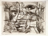 Artist: b'Barwell, Geoff.' | Title: b'(Mending Nets).' | Date: (1955) | Technique: b'etching and drypoint, printed in sepia ink with plate-tone, from one plate'