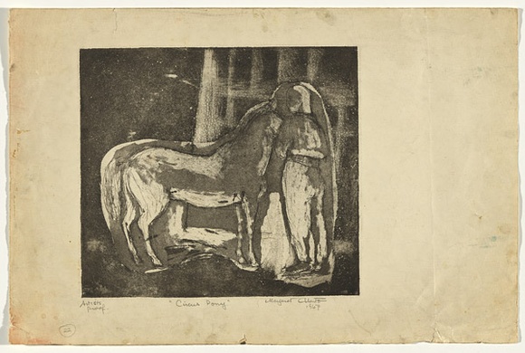 Artist: b'Cilento, Margaret.' | Title: b'Circus pony.' | Date: 1947 | Technique: b'etching, aquatint, printed in black ink, from one  plates,'