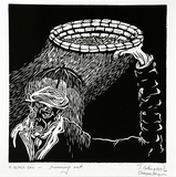 Artist: b'COLEING, Tony' | Title: b'A BLACK DAY - running out.' | Date: 1989 | Technique: b'linocut, printed in black ink, from one block'