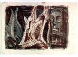 Artist: b'MACQUEEN, Mary' | Title: b'Market I' | Date: 1960 | Technique: b'lithograph, printed in colour, from multiple plates' | Copyright: b'Courtesy Paulette Calhoun, for the estate of Mary Macqueen'