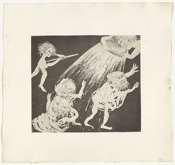 Artist: b'BOYD, Arthur' | Title: b'The women defend themselves.' | Date: (1970) | Technique: b'etching and aquatint, printed in black ink, from one plate' | Copyright: b'Reproduced with permission of Bundanon Trust'