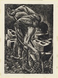 Artist: b'Faggioni, Giorgio.' | Title: b'The bricklayer.' | Date: 1982 | Technique: b'engraving, printed in black ink, from one plate'