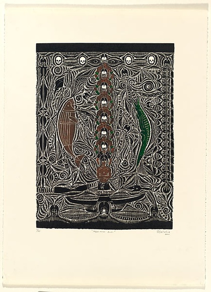 Artist: b'Warrior, Matatia Andrew.' | Title: b'Ng\xc3\xb6lmun Buai (My family tree)' | Date: 2001 | Technique: b'linocut, printed in colour, from one block'