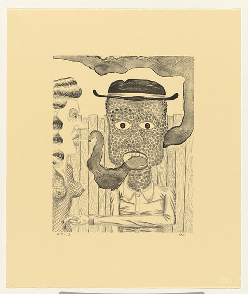 Artist: b'Hay, Bill.' | Title: b'Domestic arguers' | Date: 1992, April - May | Technique: b'lithograph, printed in black ink, from one stone; handcoloured'