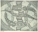 Artist: Puruntatameri, Cecil, | Title: Crocodile | Date: 1995, December | Technique: etching, printed in blue ink, from one plate