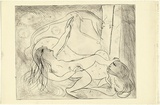 Artist: b'BOYD, Arthur' | Title: b'Danae on a couch with open window.' | Date: (1968-69) | Technique: b'drypoint, printed in black ink, from one plate' | Copyright: b'Reproduced with permission of Bundanon Trust'