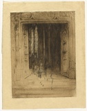 Artist: b'TRAILL, Jessie' | Title: b'Le portail, St. Maclou [the portal, St. Maclou]' | Date: 1927 | Technique: b'etching and drypoint, printed in black ink with plate-tone, from one plate; charcoal additions'