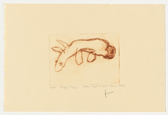 Artist: b'Japanangka Lewis, Paddy.' | Title: b'Piggy-piggy' | Date: 2004 | Technique: b'drypoint etching, printed in brown ink, from one perspex plate'