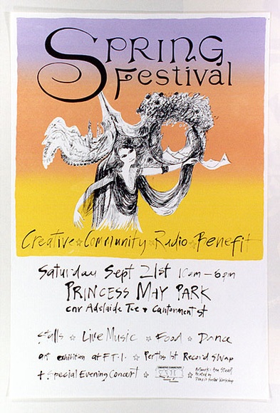 Artist: b'Praxis Poster Workshop.' | Title: b'Spring Festival, Creative Community Radio Benefit' | Technique: b'screenprint, printed in colour, from two stencils'