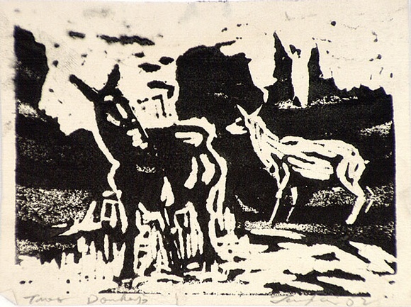 Artist: b'Taylor, John H.' | Title: b'Two donkeys' | Date: 1952 | Technique: b'linocut, printed in black ink, from one block'