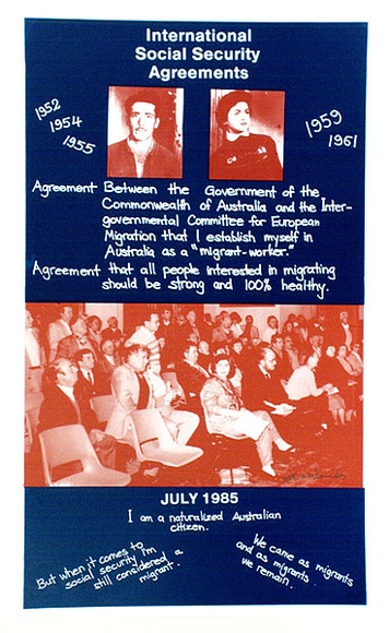 Artist: b'Aslanidis, Angelos.' | Title: b'Social security agreements (English).' | Date: 1985 | Technique: b'screenprint, printed in colour, from multiple stencils'