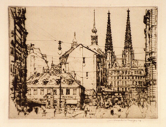 Artist: b'Menpes, Mortimer.' | Title: b'(An Austrian city scene)' | Technique: b'etching and drypoint, printed in black ink, from one plate'