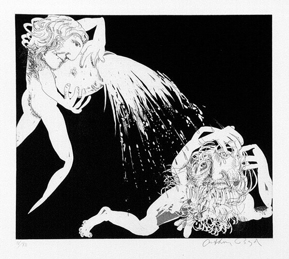 Artist: b'BOYD, Arthur' | Title: b'The women pouring water over the old men. Variant of No.7.' | Date: 1970 | Technique: b'etching and aquatint, printed in black ink, from one plate'