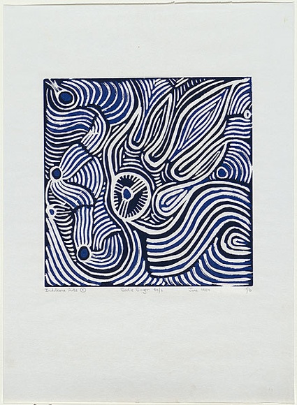 Artist: b'Singer, Sadie.' | Title: b'no title [Blue landscape].' | Date: 1984 | Technique: b'linocut, printed in colour, from multiple blocks' | Copyright: b'Reproduced courtesy of the artist'