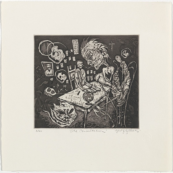Artist: Gittoes, George. | Title: The consultation. | Date: 1971 | Technique: etching, printed in black ink, from one plate