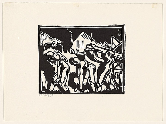 Artist: b'Brodzky, Horace.' | Title: b'Builders.' | Date: 1919 | Technique: b'linocut, printed in black ink, from one block'