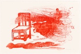 Artist: MARTIN, Claire | Title: Pool (red lithograph with chair and screaming child) | Date: 1994, September | Technique: lithograph, printed in red ink, from one stone