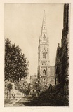 Artist: Cobb, Victor. | Title: The Scot's Church, Collins Street, Melbourne. | Date: 1929 | Technique: etching and aquatint, printed in warm black ink, from one plate