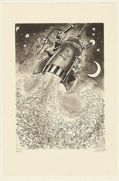 Artist: b'Hetherington, Norman.' | Title: b'Not titled [Squiggle on rocket].' | Date: 2005 | Technique: b'etching and aquatint, printed in black ink, from one plate'