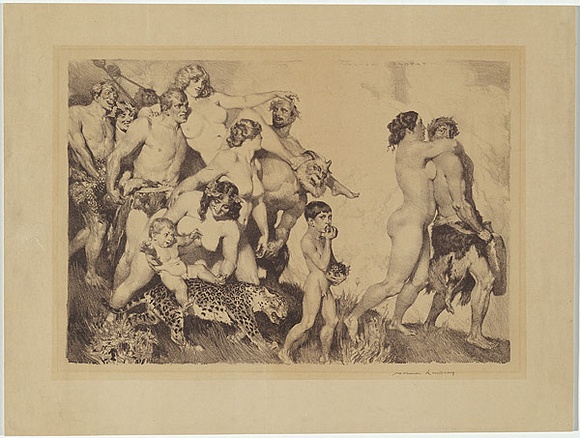 Artist: b'LINDSAY, Norman' | Title: b'The bacchanal.' | Date: c.1909 | Technique: b'lithograph, printed in brown ink, from one stone'