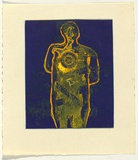 Artist: b'SELLBACH, Udo' | Title: b'(Target and man)' | Technique: b'etching, printed in colour, from two plates in blue and yellow ink'
