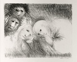 Artist: b'BOYD, Arthur' | Title: b'St Clare showing her shaven head to her family.' | Date: (1965) | Technique: b'lithograph, printed in black ink, from one plate' | Copyright: b'Reproduced with permission of Bundanon Trust'