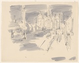 Artist: b'MACQUEEN, Mary' | Title: b'School in Abbotsford' | Date: 1957 | Technique: b'lithograph, printed in black ink, from one plate; additions in grey wash' | Copyright: b'Courtesy Paulette Calhoun, for the estate of Mary Macqueen'