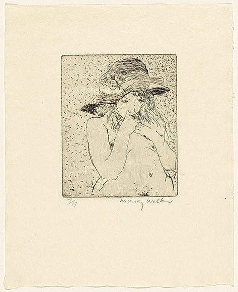 Artist: WALKER, Murray | Title: (Young girl in hat - sucking fingers) | Technique: etching, printed in black ink, from one plate