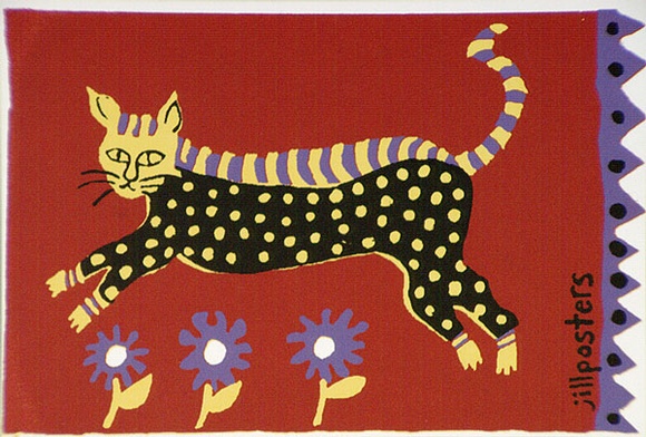 Artist: b'Jill Posters.' | Title: b'Postcard: Leaping cat' | Date: 1987 | Technique: b'screenprint, printed in colour, from four stencils'