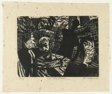 Artist: AMOR, Rick | Title: (In the street) self portrait in China Town | Date: 1988 | Technique: woodcut, printed in black ink, from one block