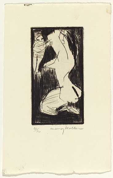 Artist: b'WALKER, Murray' | Title: b'(Nude preening)' | Technique: b'etching, printed in black ink, from one plate'