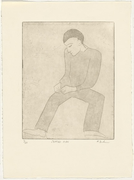 Artist: b'Dickerson, Robert.' | Title: b'Seated man.' | Date: 1988 | Technique: b'etching and aquatint, printed in brown ink, from one zinc plate'