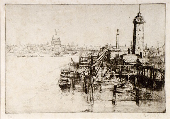 Artist: LONG, Sydney | Title: The Thames from Waterloo Bridge | Date: (1919) | Technique: line-etching, printed in warm black ink, from one copper plate | Copyright: Reproduced with the kind permission of the Ophthalmic Research Institute of Australia