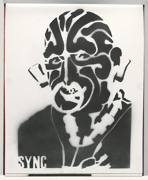 Title: b'Derailed' | Date: 2003 | Technique: b'stencil, printed in black aerosol paint, from one stencil'