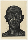 Artist: AMOR, Rick | Title: Self portrait. | Date: 1988 | Technique: woodcut, printed in black ink, from one block