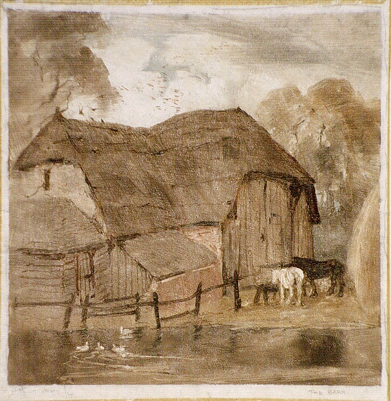 Artist: b'FULLWOOD, A.H.' | Title: b'The barn.' | Date: 1904 | Technique: b'monotype, printed in colour, from one plate'