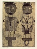 Artist: MUNGATOPI, Maryanne | Title: Purukuparli & bima | Date: 1998, August | Technique: etching, printed in cream and black ink, from two plates