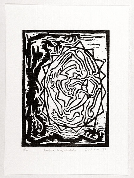 Artist: b'Keen, David.' | Title: b'Laughing labyrinthodonts.' | Date: 1988 | Technique: b'woodcut, printed in black ink, from one block'