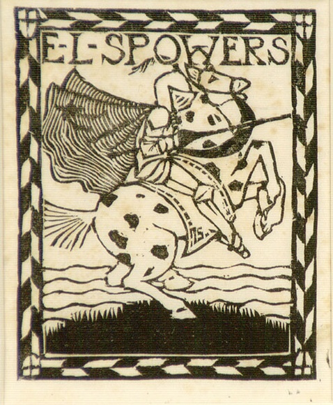 Artist: b'Spowers, Ethel.' | Title: b'Bookplate: E.L. Spowers' | Date: c.1927 | Technique: b'linocut, printed in black ink, from one block'