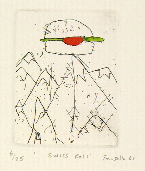 Artist: b'Fransella, Graham.' | Title: b'Swiss roll.' | Date: 1981 | Technique: b'etching, printed in black ink, from one plate; hand-coloured' | Copyright: b'Courtesy of the artist'