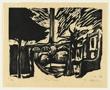 Artist: AMOR, Rick | Title: The tower. | Date: 1990 | Technique: woodcut, printed in black ink, from one block