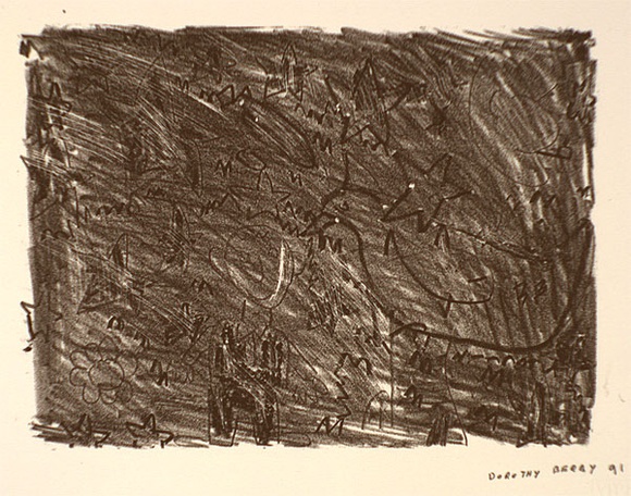 Artist: b'Berry, Dorothy.' | Title: b'not titled [figure stars and bird]' | Date: c.1991 | Technique: b'lithograph, printed in black ink, from one stone'