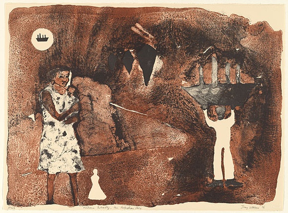 Artist: b'Watson, Judy.' | Title: b'Madame butterfly - an Australian story' | Date: 1996 | Technique: b'lithograph, printed in colour, from two stones' | Copyright: b'\xc2\xa9 Judy Watson. Licensed by VISCOPY, Australia'