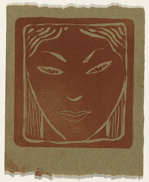 Artist: b'Bell, George..' | Title: b(Girl's face). | Technique: b'linocut, printed in black ink, from one block'