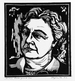 Artist: b'Taylor, John H.' | Title: b'Mona Rosengrave' | Date: 1974 | Technique: b'linocut, printed in black and grey, from two  blocks'