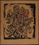 Artist: b'PRESTON, Margaret' | Title: b'Native flowers' | Date: 1946 | Technique: b'screenprint, printed in black ink, from one stencil; hand-coloured in red goauche' | Copyright: b'\xc2\xa9 Margaret Preston. Licensed by VISCOPY, Australia'