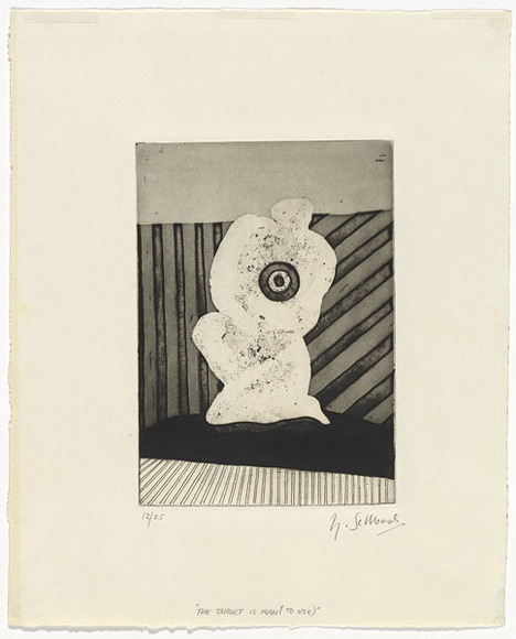 Artist: b'SELLBACH, Udo' | Title: b'The Target is man (to use)' | Technique: b'etching and aquatint, printed in black ink, from one plate'